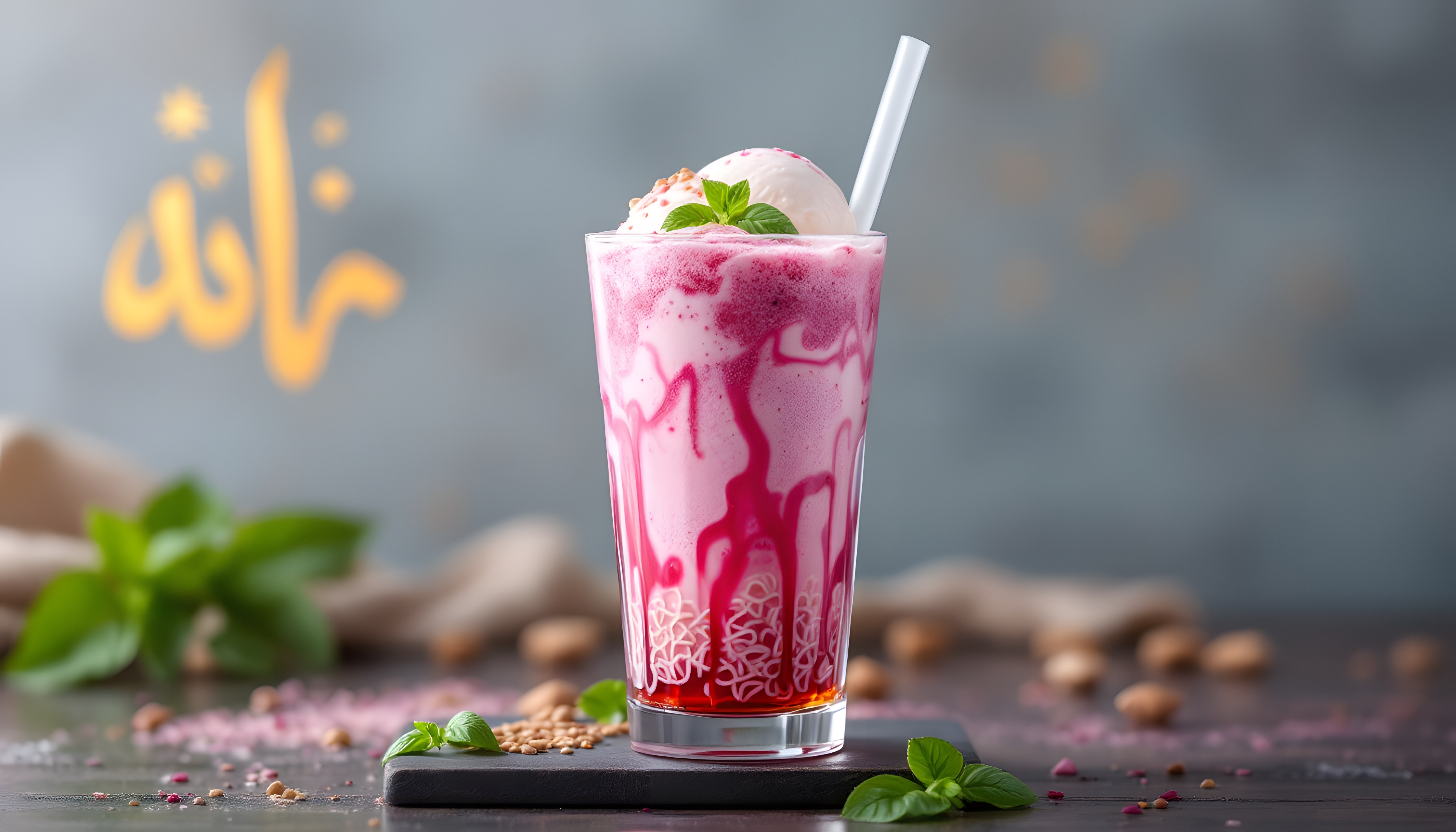 Refreshing Falooda Drink with Ice Cream and Berries